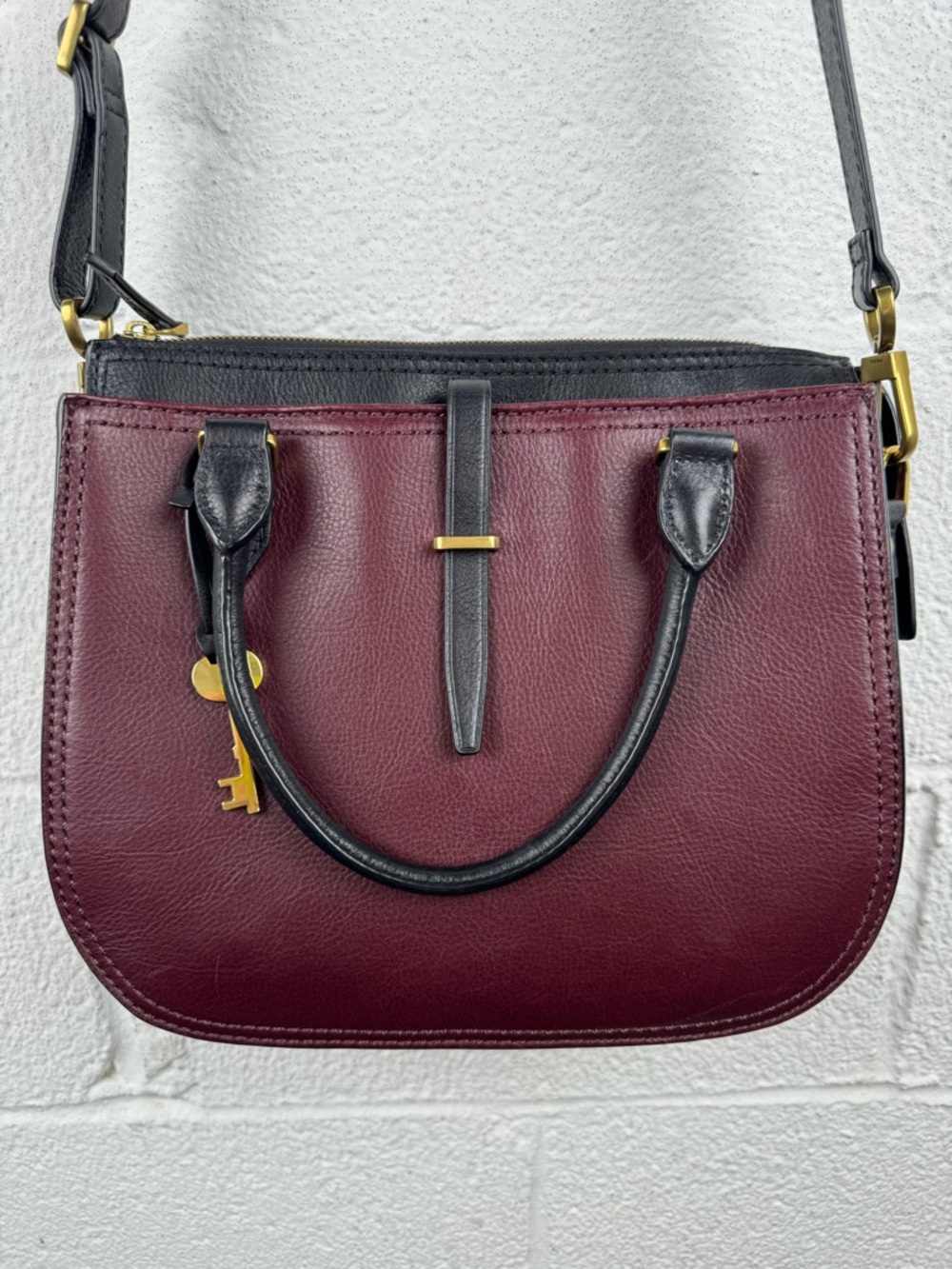 Fossil Ryder Satchel Handbag Fig Leather Crossbody Bag